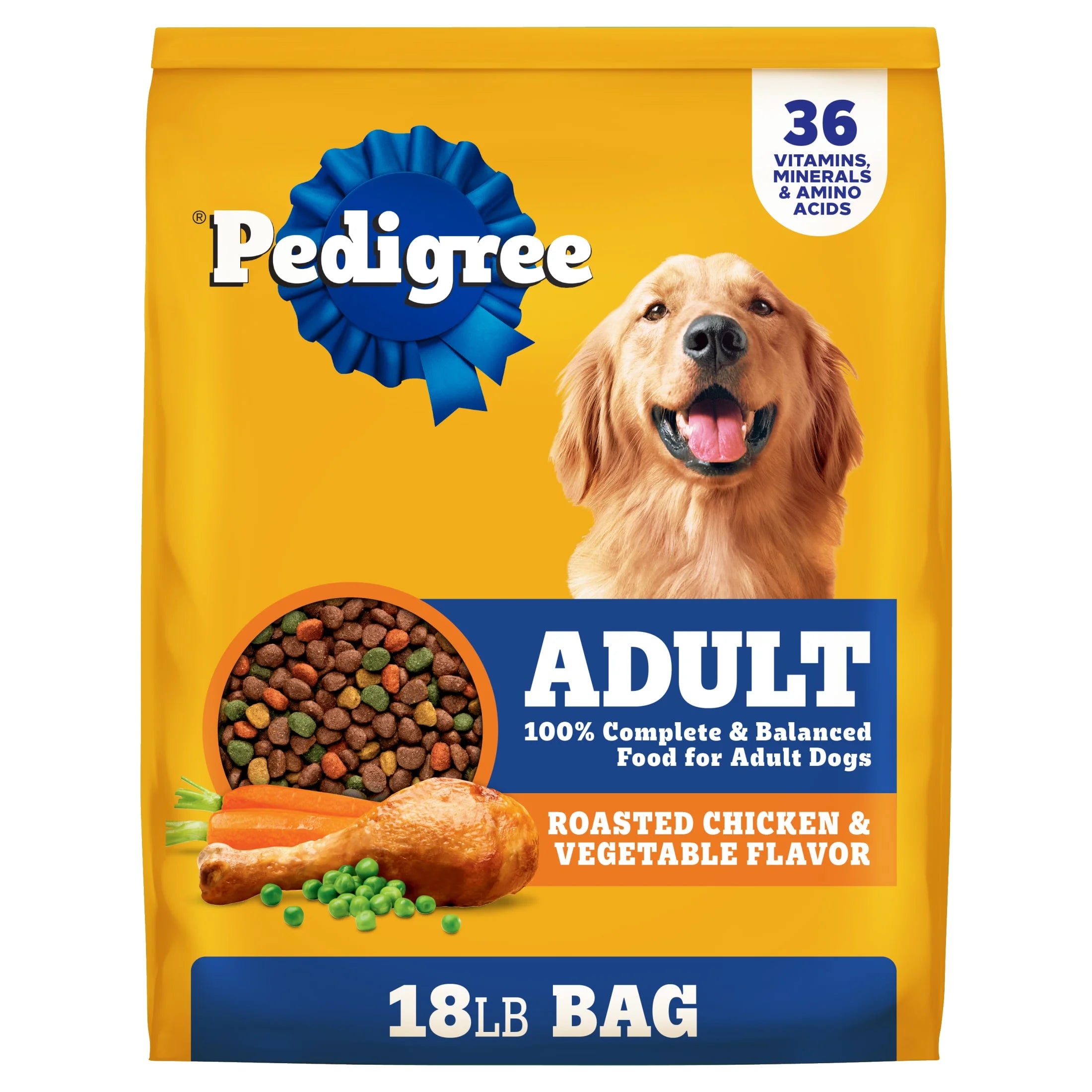Pedigree Roasted Chicken, Rice & Vegetable Flavor Adult Complete Nutrition Dry Dog Food - 18lbs
